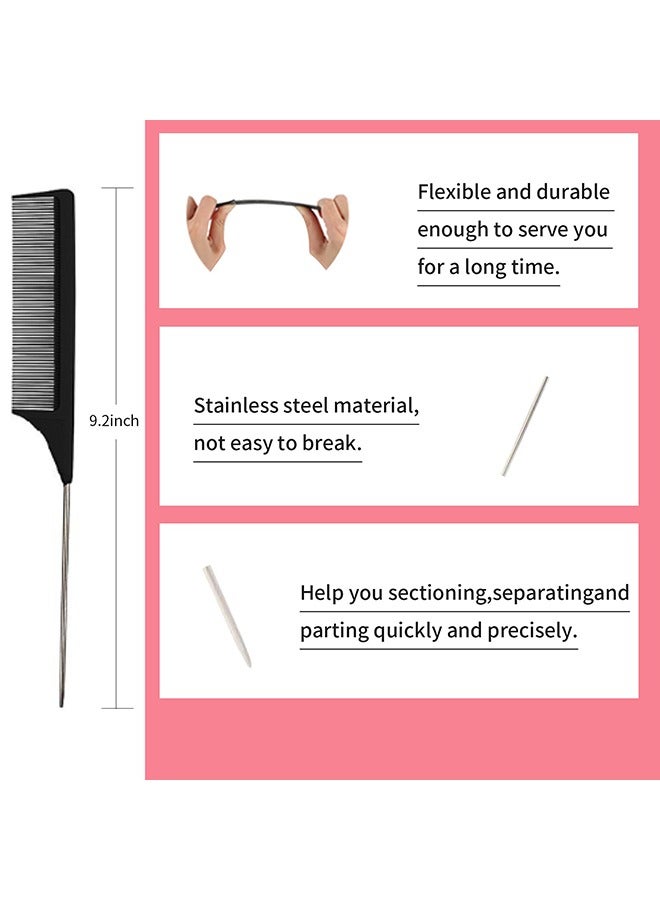 TTESL 3 Pieces Comb Set for Teasing, Edge & Back Brushing - Rat Tail & Edge Combs for Styling Women's Hair (Black) - Image 4