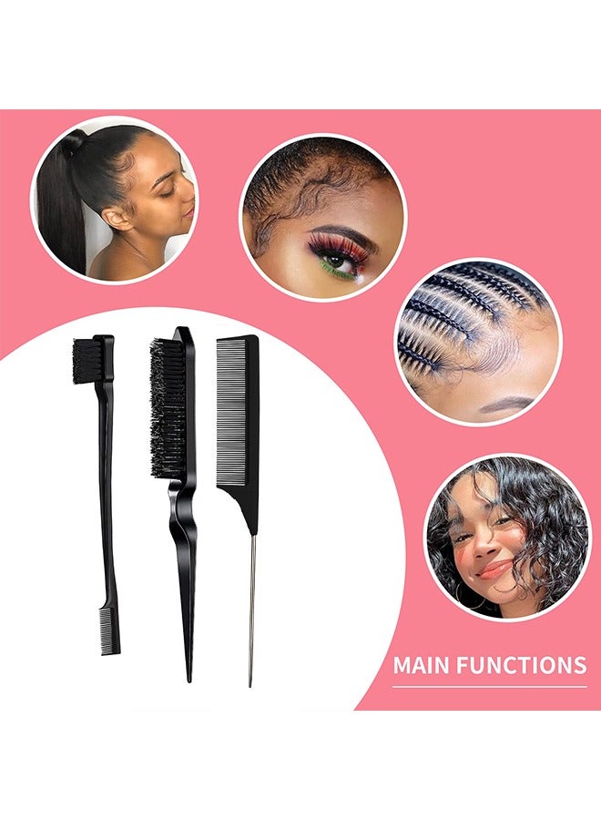 TTESL 3 Pieces Comb Set for Teasing, Edge & Back Brushing - Rat Tail & Edge Combs for Styling Women's Hair (Black) - Image 5