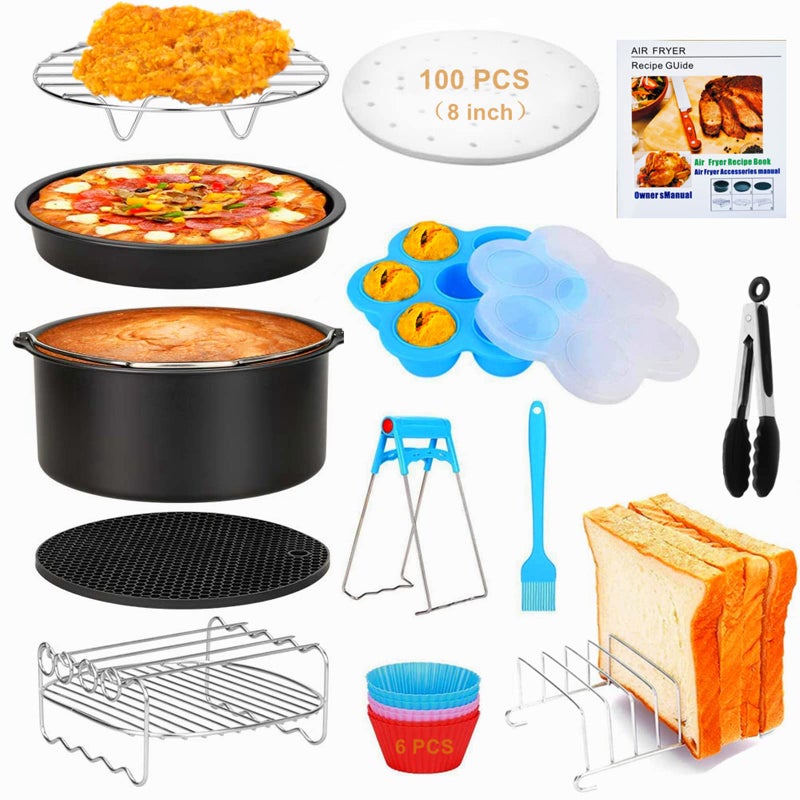 Apluskis 18 PCS Air Fryer Accessories 8 Inch XL Deep Fryer Accessories Compatible with Gowise USA Phillips Ninjia Cosori Cozyna Air Fryer Fit 36QT 68QT Air Fryer with Cake Pan Pizza Pan Air Fryer Liner