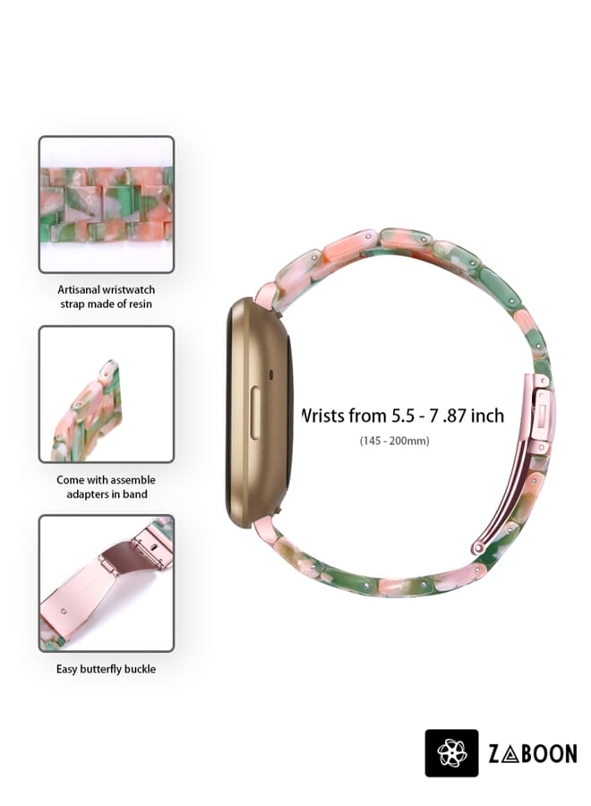 Zaboon سوار ساعة لفيتبيت فيرس 3 / سينس عالمي من الراتنج (زهري أخضر مزهر) - Image 4