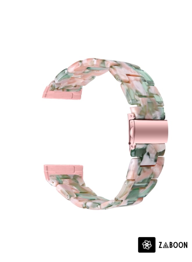 Zaboon سوار ساعة لفيتبيت فيرس 3 / سينس عالمي من الراتنج (زهري أخضر مزهر) - Image 2