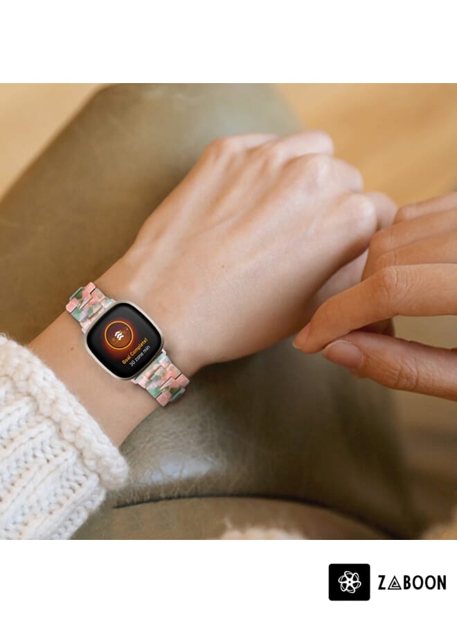 Zaboon سوار ساعة لفيتبيت فيرس 3 / سينس عالمي من الراتنج (زهري أخضر مزهر) - Image 5