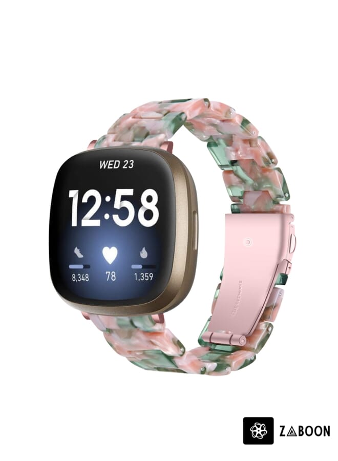Zaboon سوار ساعة لفيتبيت فيرس 3 / سينس عالمي من الراتنج (زهري أخضر مزهر) - Image 1
