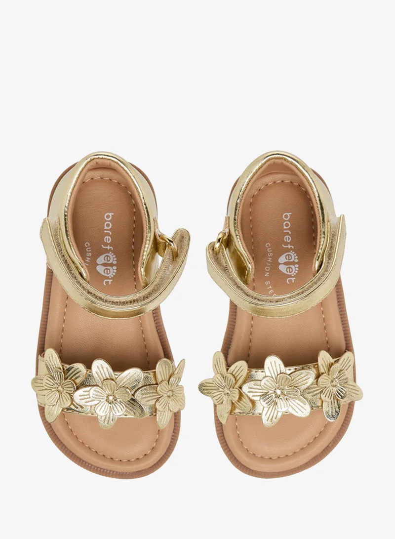Barefeet Girls Floral Accent Hook & Loop Sandals