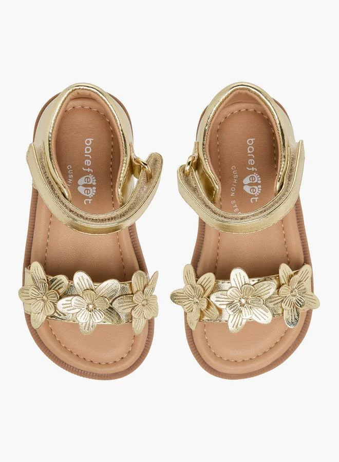 Barefeet Girls Floral Accent Hook & Loop Sandals