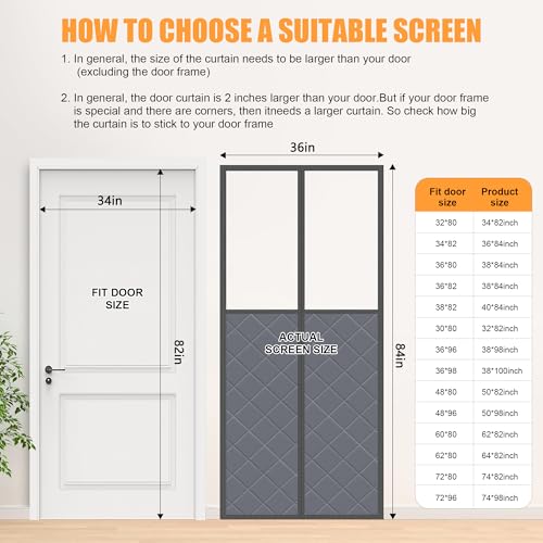 LIAMST ستارة باب حرارية معزولة مغناطيسية، تناسب حجم الباب 34" × 82"، فتح في المنتصف، قماش أكسفورد متين وألياف بوليستر سميكة، قاعدة مثقلة، ستائر باب حرارية مؤقتة - Image 2