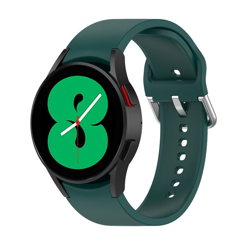 Replacement Strap For Samung Galaxy Watch4 40mm / 44mm Silicone Silver Round Buckle Watch Band(Dark Green) - Image 4