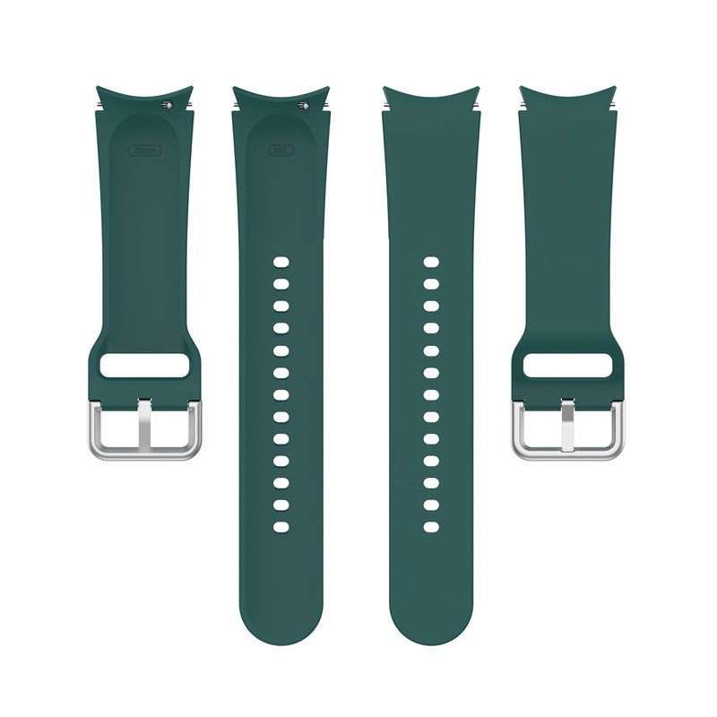 Replacement Strap For Samung Galaxy Watch4 40mm / 44mm Silicone Silver Round Buckle Watch Band(Dark Green) - Image 2