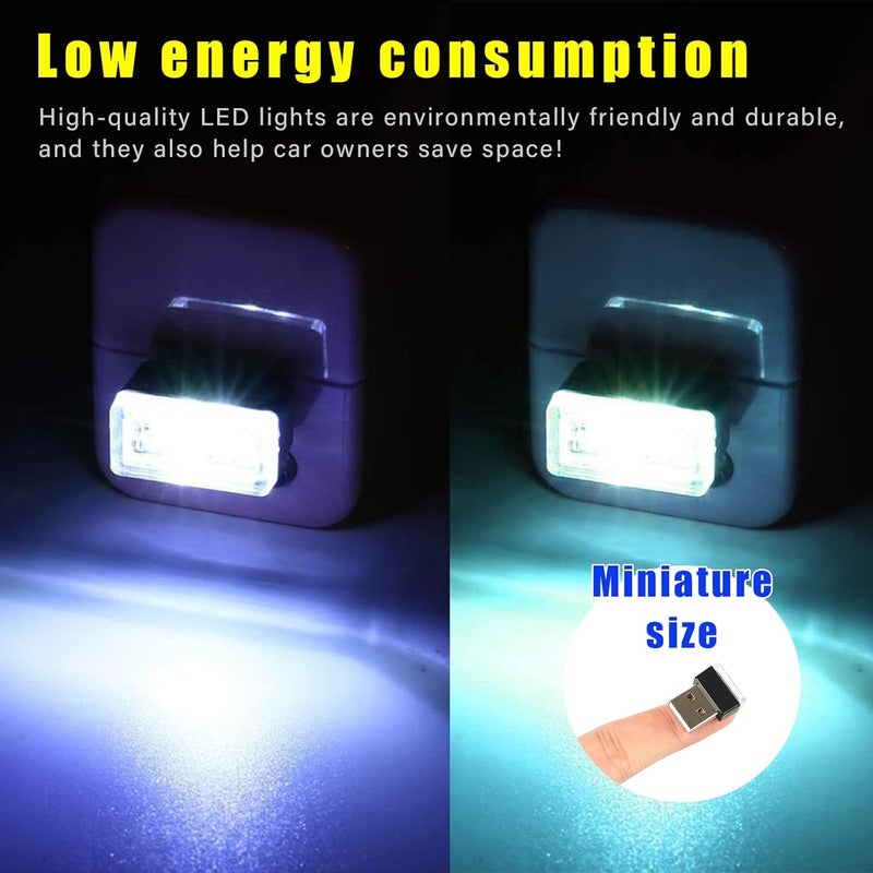 Augeny 4 PCS USB LED Car Interior Atmosphere Lamp, Plug-in USB Decor Night Light, Portable Auto Ambient Lighting Kit, Universal Vehicle Interior Accessories for Most Cars (White & Ice Blue) - Image 5