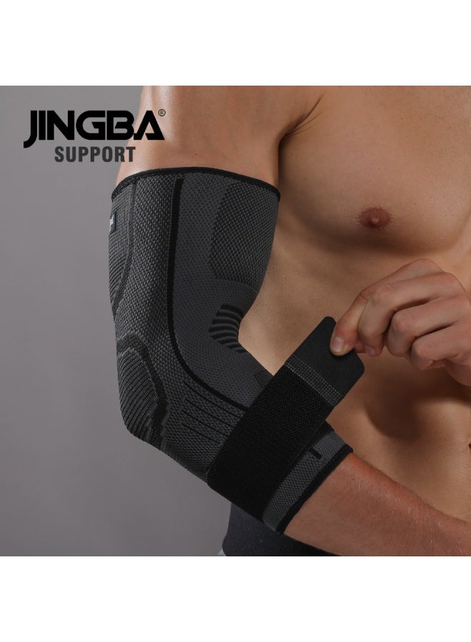جينجبا سابورت دعامة كوع رياضية للجنسين للبالغين، تعمل على تعزيز الضغط ورفع الأثقال واللياقة البدنية وركوب الدراجات وكرة السلة في الهواء الطلق والتنس (أسود، مقاس L، مناسبة لمحيط الكوع 24-30 سم). - Image 1