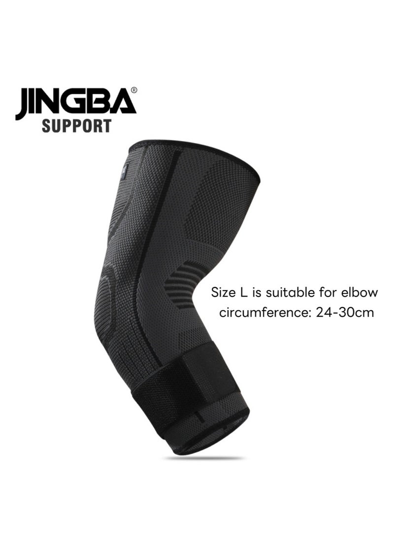 جينجبا سابورت دعامة كوع رياضية للجنسين للبالغين، تعمل على تعزيز الضغط ورفع الأثقال واللياقة البدنية وركوب الدراجات وكرة السلة في الهواء الطلق والتنس (أسود، مقاس L، مناسبة لمحيط الكوع 24-30 سم). - Image 2