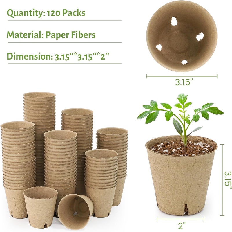 Bluepro 120 Packs 3.15 Inch Peat Pots, Biodegradable Pots for Seedlings with Drainage Holes, Herb Seed Starter - Image 2