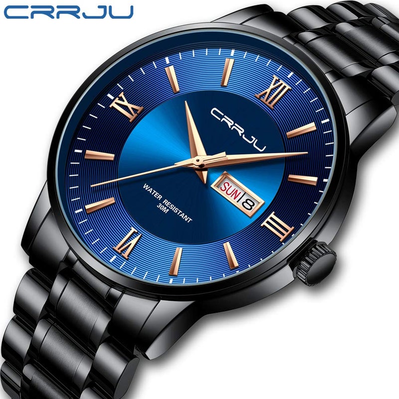 CRRJU Business Minimalist Watches for Men,Casual Calendar Daily 3ATM Waterproof Quartz Watches,316L Solid Stainsteel Steel Band Watch with Box - Image 2