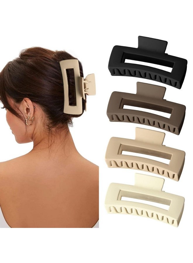 Fezzalo 4 Pcs Quality Large Size Rectangle Hair Claw Clip for Girls/Matt Finishing Hair Clutcher for Women (4 Pcs Diferent Colour) - Image 1