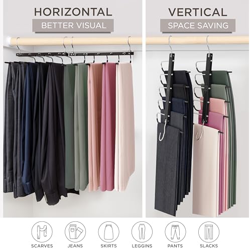 MORALVE Pants Hangers Space Saving - 4 Pack European Beechwood Scarf and Jean Hangers - Closet Organizer and Space Saver Pant Rack, Leggings Hanger, and Scarf Holder with 360° Swivel Hook - Image 4