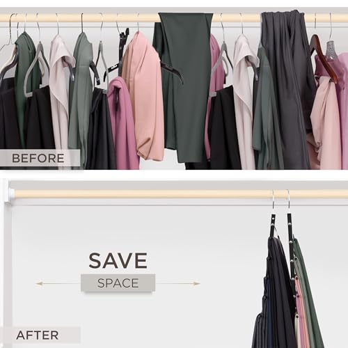 MORALVE Pants Hangers Space Saving - 4 Pack European Beechwood Scarf and Jean Hangers - Closet Organizer and Space Saver Pant Rack, Leggings Hanger, and Scarf Holder with 360° Swivel Hook - Image 3