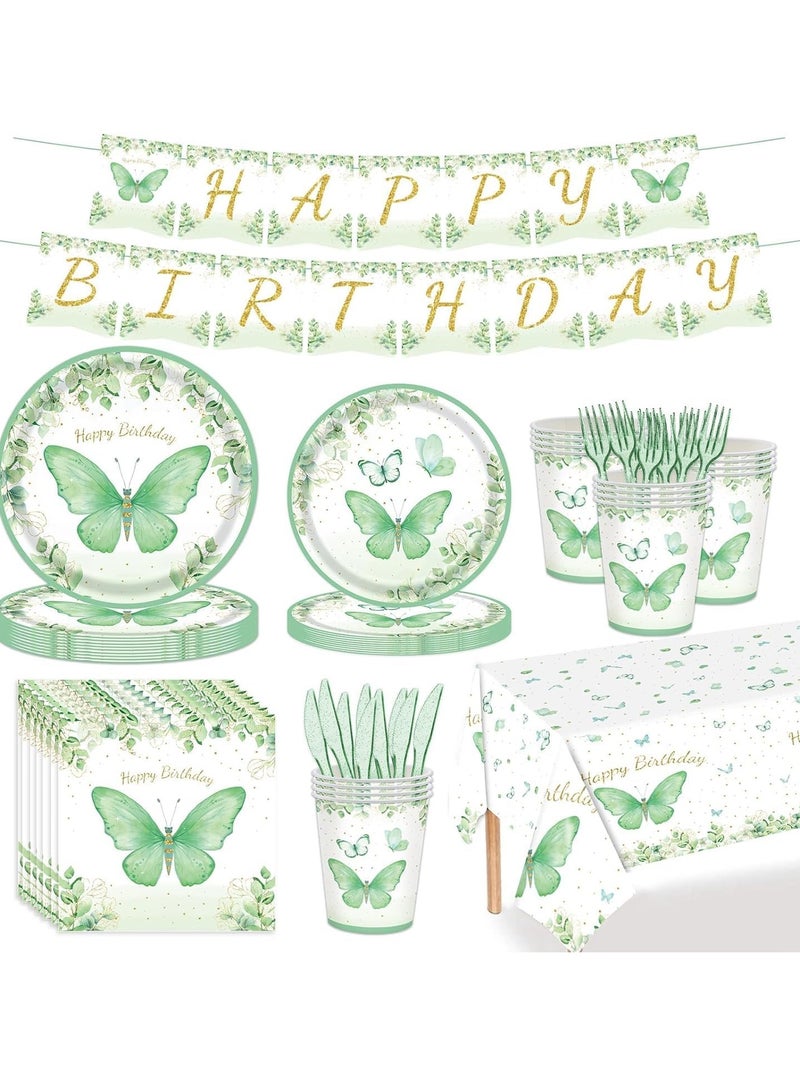 KASTWAVE Party Supplies Set for 20 Guests - Butterfly Themed Includes Plates, Cups, Napkins, Tablecloth, Utensils & Banner, Pastel Butterfly Design for Kids Birthday & Baby Shower - Image 1