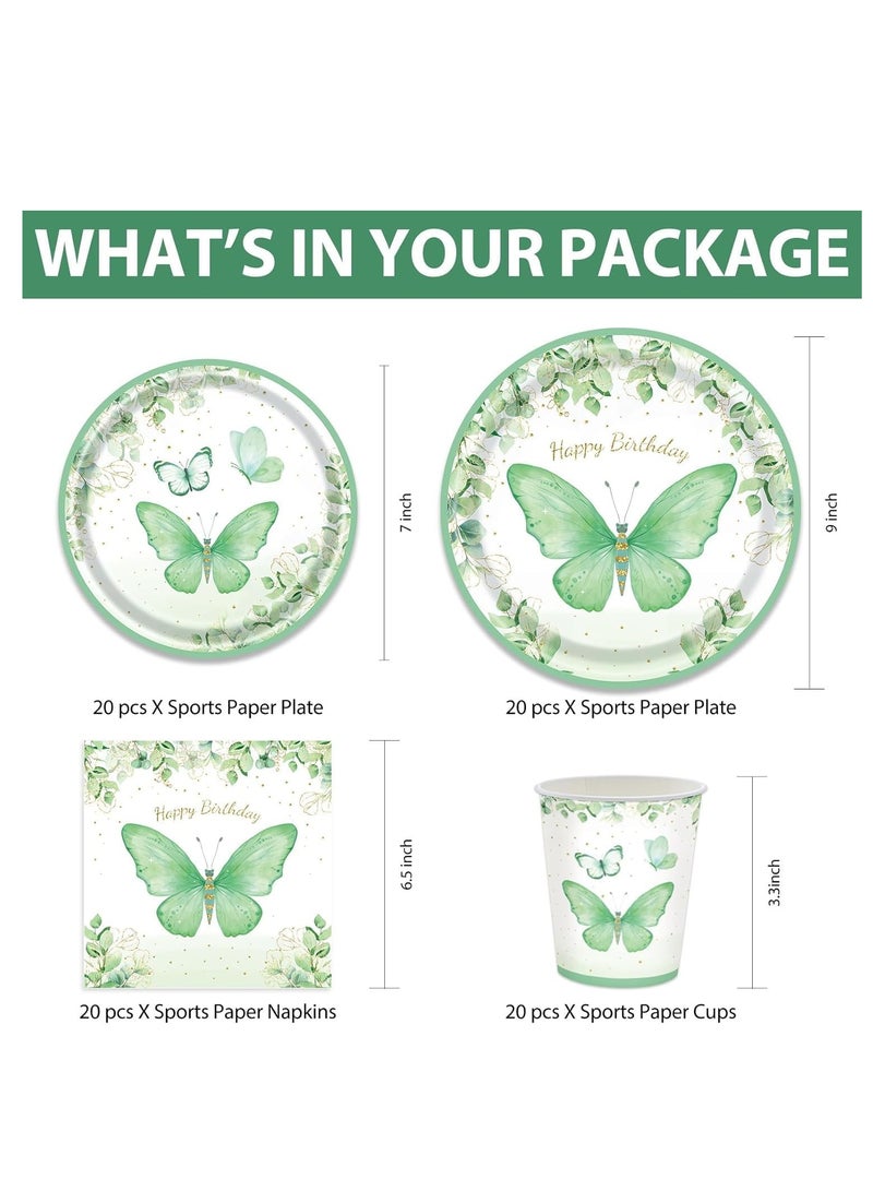KASTWAVE Party Supplies Set for 20 Guests - Butterfly Themed Includes Plates, Cups, Napkins, Tablecloth, Utensils & Banner, Pastel Butterfly Design for Kids Birthday & Baby Shower - Image 2