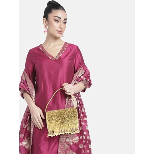 Peora Gold Clutch Purses for Women Stone Studded Handmade Handbags Party Bridal Clutch - Image 2