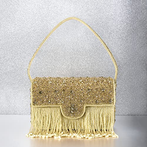 Peora Gold Clutch Purses for Women Stone Studded Handmade Handbags Party Bridal Clutch - Image 3