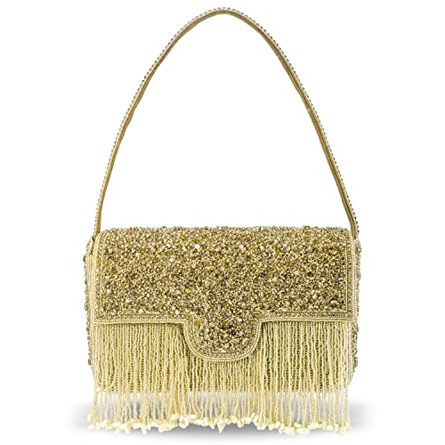 Peora Gold Clutch Purses for Women Stone Studded Handmade Handbags Party Bridal Clutch - Image 1