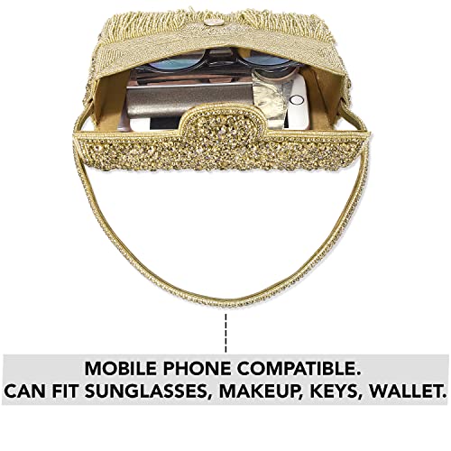 Peora Gold Clutch Purses for Women Stone Studded Handmade Handbags Party Bridal Clutch - Image 4