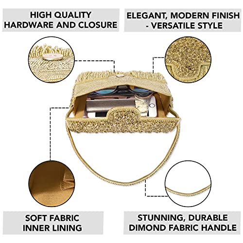 Peora Gold Clutch Purses for Women Stone Studded Handmade Handbags Party Bridal Clutch - Image 5