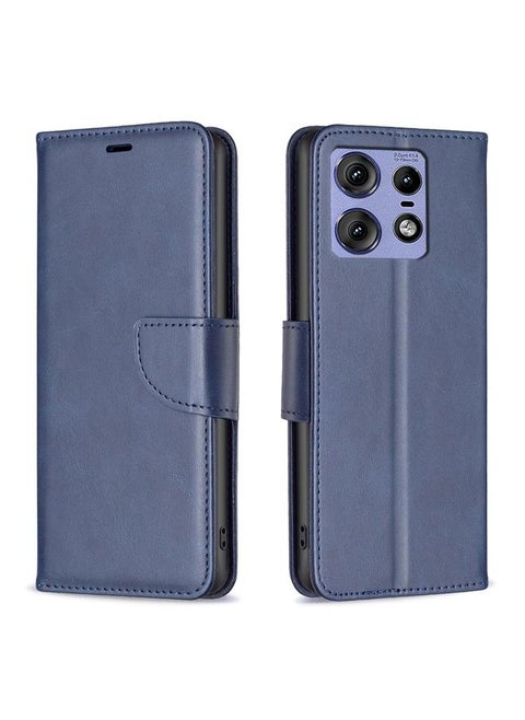 For Motorola Edge 50 Pro 5G Lambskin Texture Pure Color Flip Leather Phone Case(Blue)