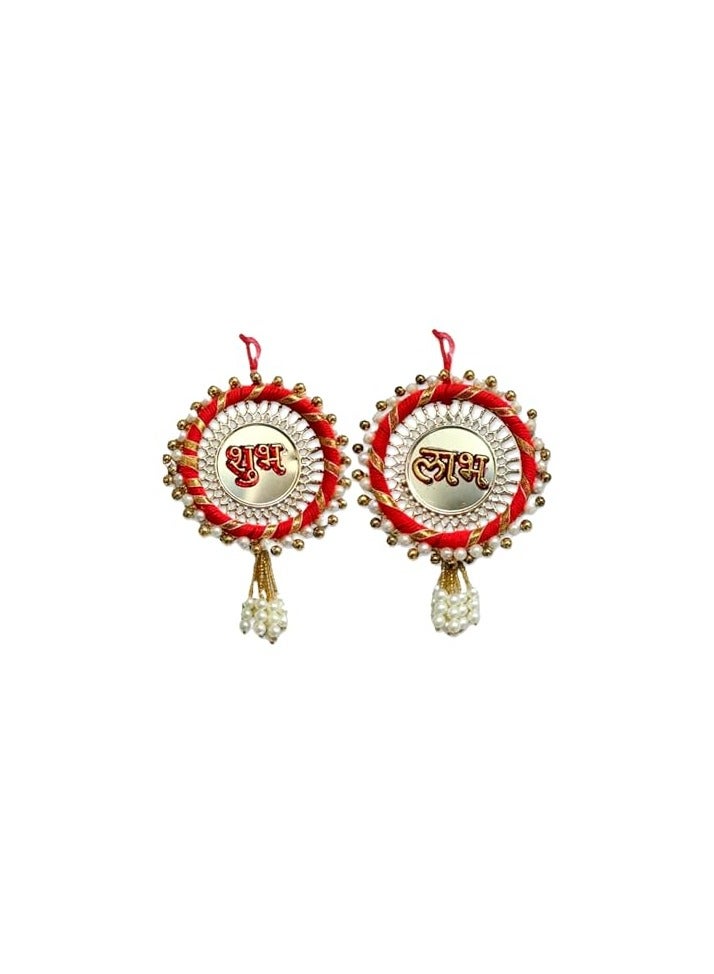 GINI Small Shubh Labh Wall Hanging – Red Color – Set Of 2 For Diwali & Entrance Decoration - Image 1