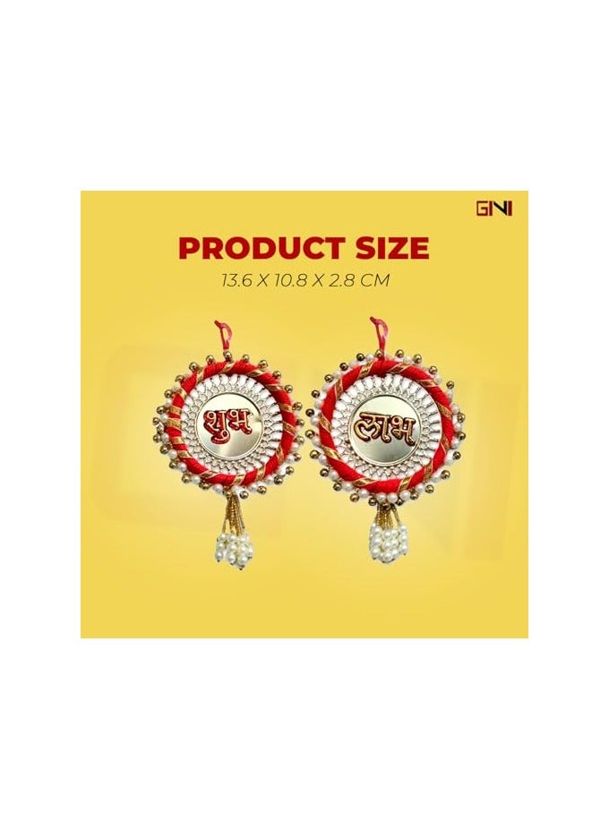 GINI Small Shubh Labh Wall Hanging – Red Color – Set Of 2 For Diwali & Entrance Decoration - Image 3