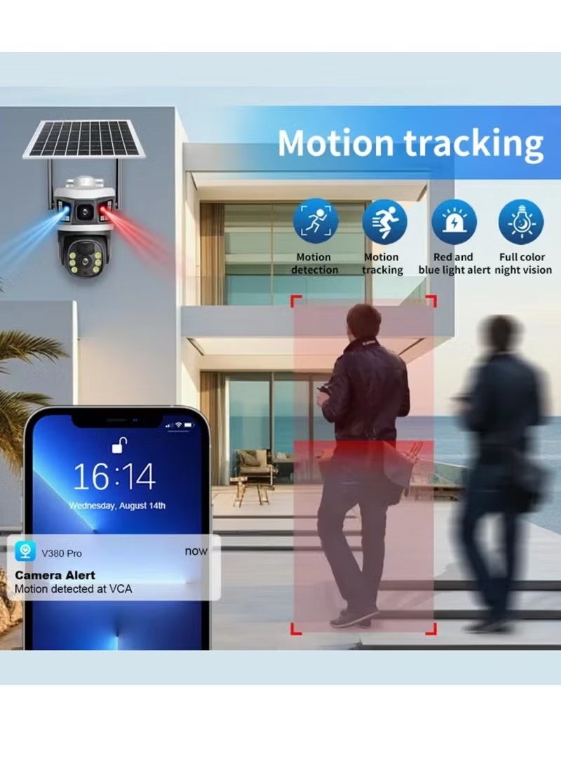 توبي كاميرا مراقبة خارجية تعمل بالطاقة الشمسية بعدسة مزدوجة بدقة 8 ميجابكسل - مزودة بخاصية التحريك والإمالة، وبطاقة SIM، وواي فاي، ورؤية ليلية ملونة بالكامل، وخاصية الكشف بالذكاء الاصطناعي عن الحركة بالأشعة تحت الحمراء - Image 5