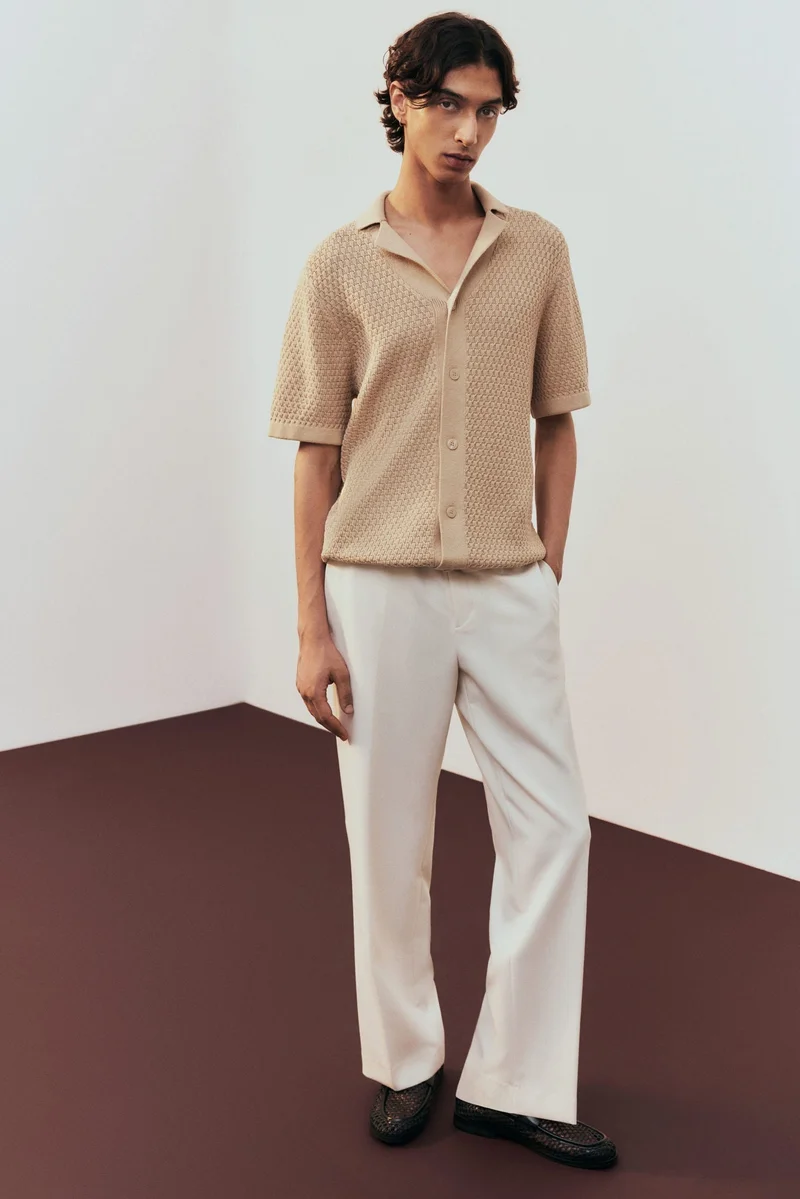 H&M Regular Fit Textured-knit resort shirt