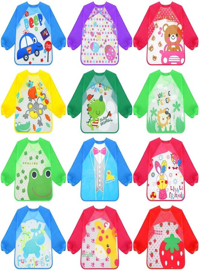 Funtery 12 Packs Kids Art Smock Long Sleeve Waterproof Painting Apron for Kids Paint Clothes Artist Aprons Toddler Art Supplies 1-4 Years - Image 1