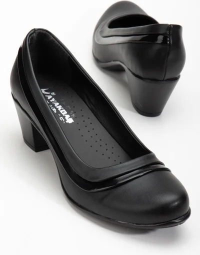 Dilimler Ayakkabı Patent Leather and Leather Ready Sole Black Women's Daily Classic High Heel Shoes