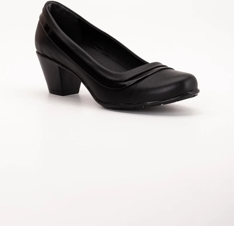 Dilimler Ayakkabı Patent Leather and Leather Ready Sole Black Women's Daily Classic High Heel Shoes