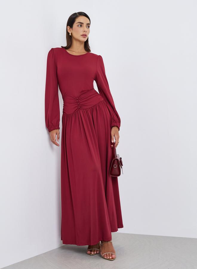 ستايلي فستان طويل بخصر مزموم - Image 1