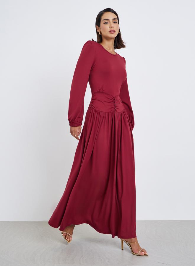 ستايلي فستان طويل بخصر مزموم - Image 3