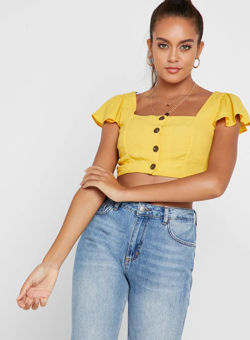 FOREVER 21 Square Neck Button Down Crop Top