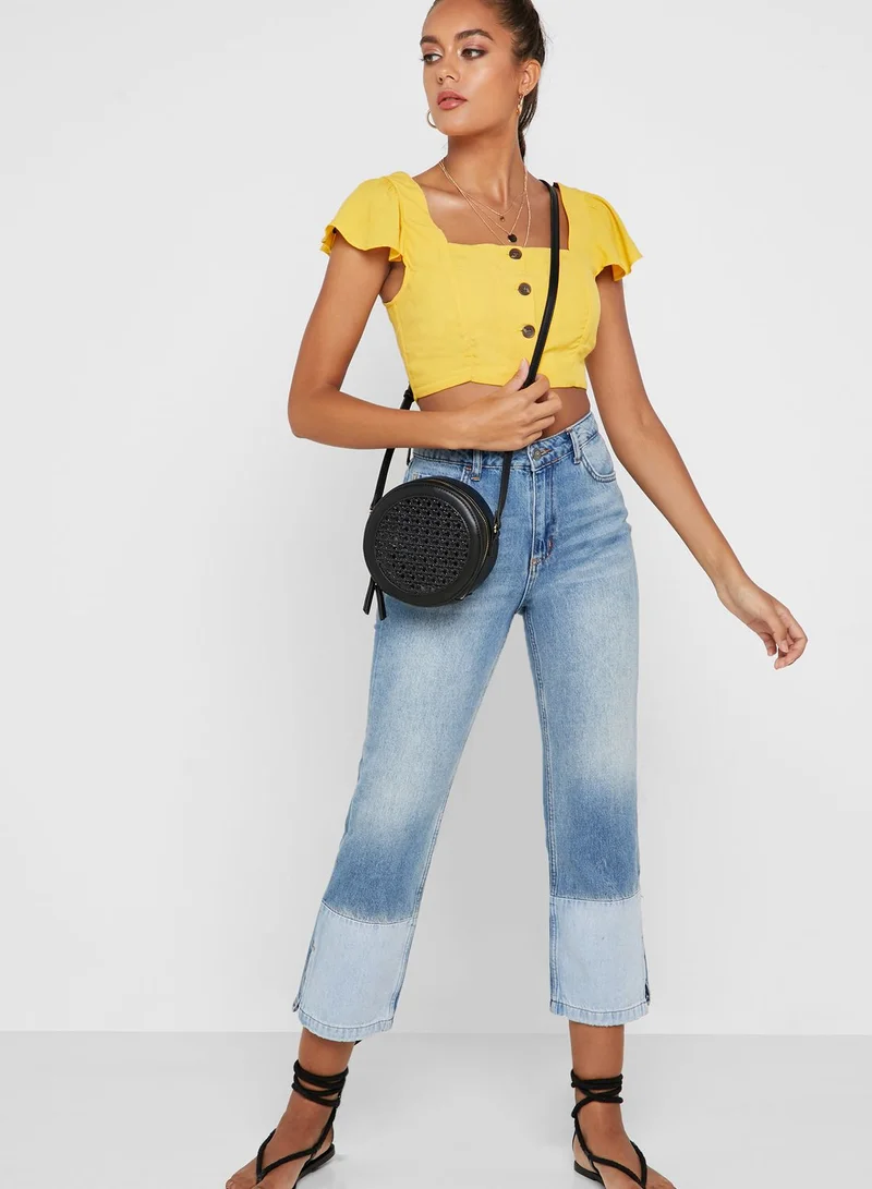 FOREVER 21 Square Neck Button Down Crop Top