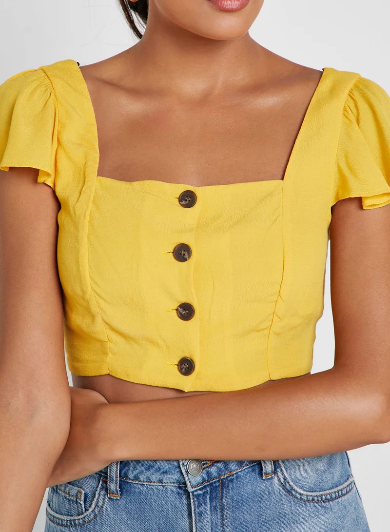 FOREVER 21 Square Neck Button Down Crop Top