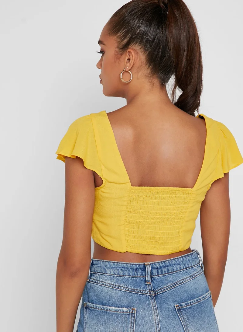 FOREVER 21 Square Neck Button Down Crop Top