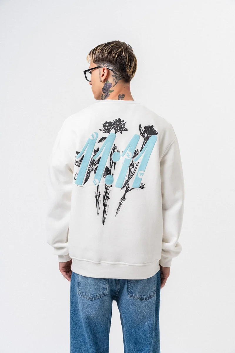 ريسباير سويت شيرت رجالي واسع (Oversize) بياقة دائرية ومطبوع بعبارة "11.11" لون إيكرو