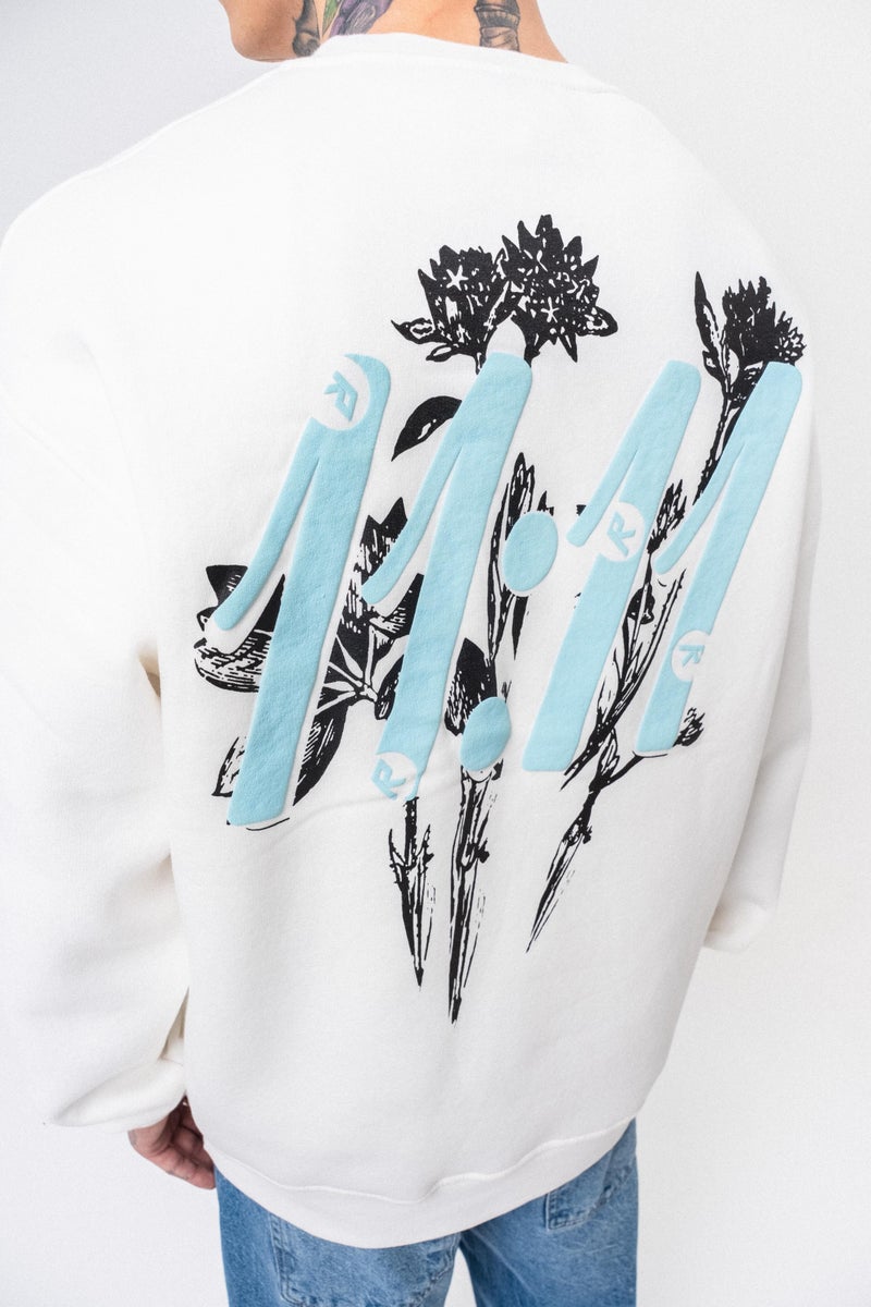 RESPIRE Men's 11.11 Printed Crew Neck Oversize Sweatshirt Ecru - Image 5