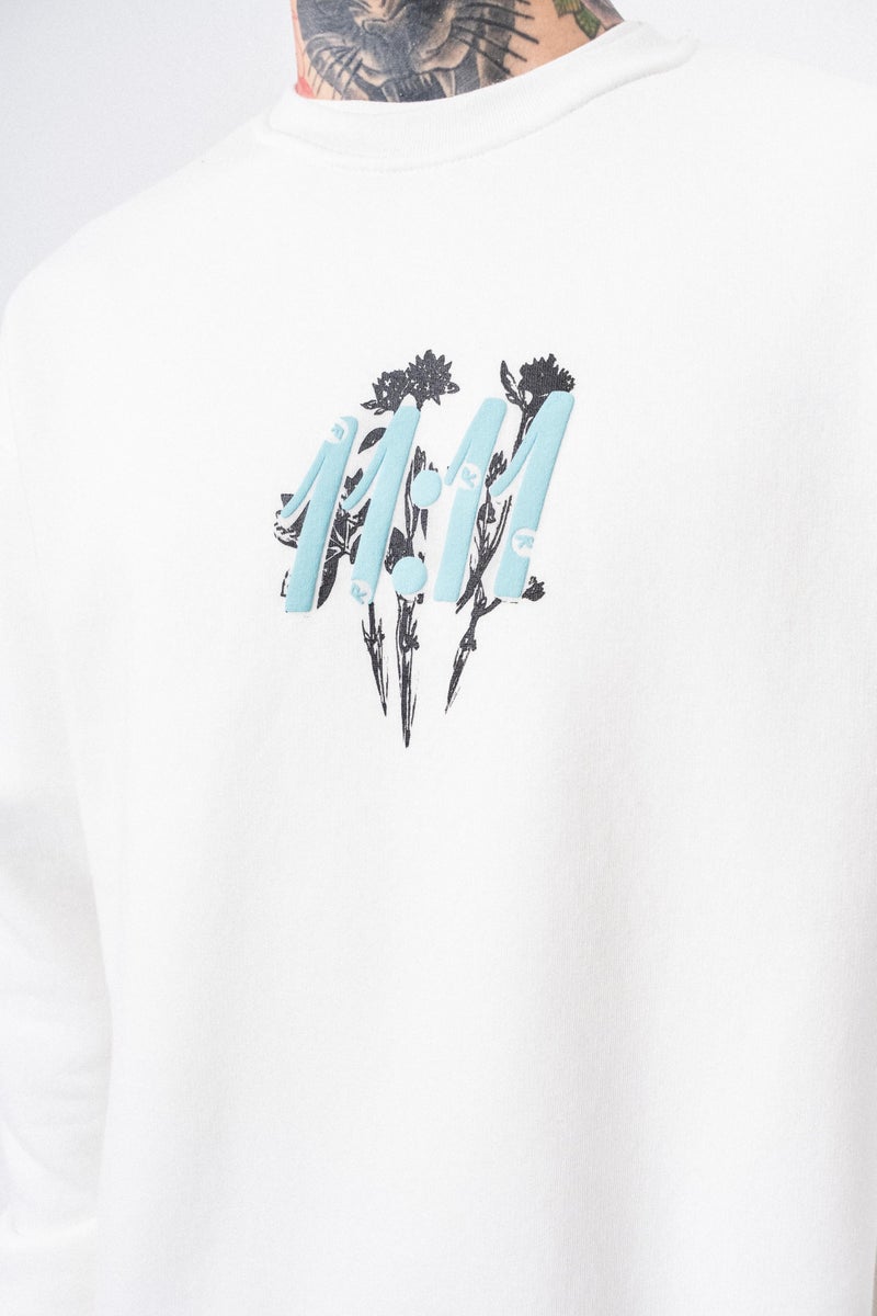 RESPIRE Men's 11.11 Printed Crew Neck Oversize Sweatshirt Ecru - Image 4
