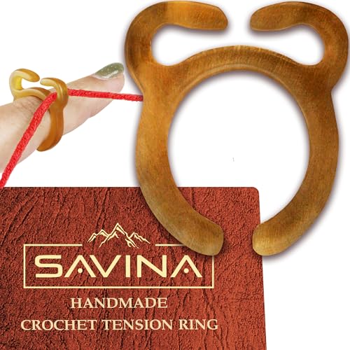 Savina Handmade Crochet Tension Ring for Finger - Adjustable Size - Horn Ring Crocheting, Knitting Yarn Ring Holder, Crochet Accessories with Box - Image 1