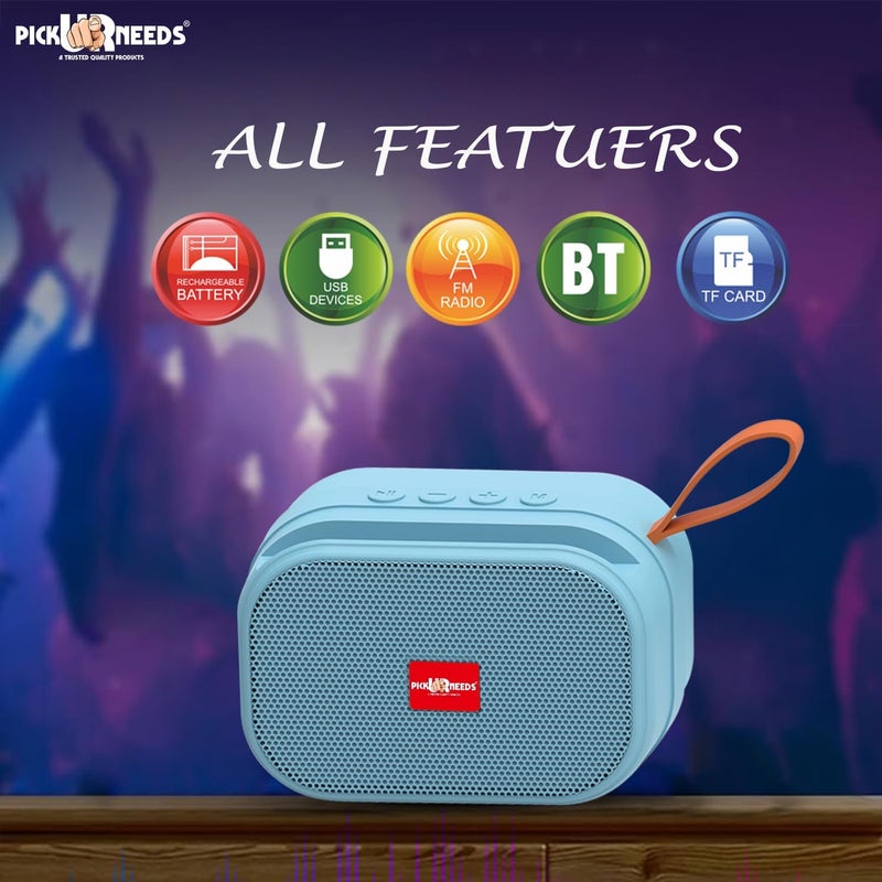 Pick Ur Needs Rechargeable Wireless 2 Side Bass Loud Speaker with USB/TF Card Support Portable 5 W Bluetooth Speaker (Blue) - Image 4
