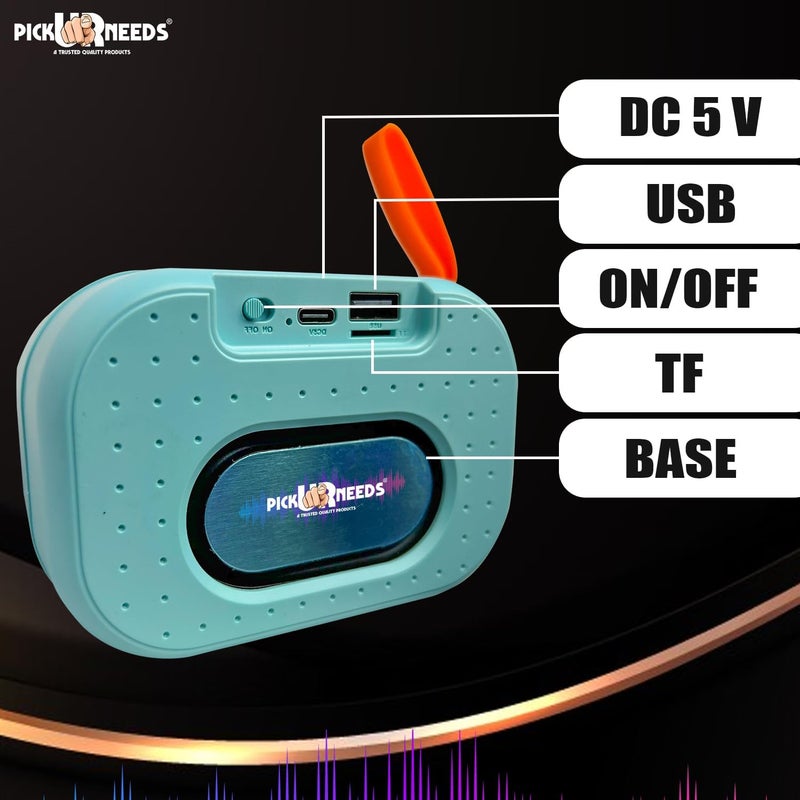 Pick Ur Needs Rechargeable Wireless 2 Side Bass Loud Speaker with USB/TF Card Support Portable 5 W Bluetooth Speaker (Blue) - Image 5