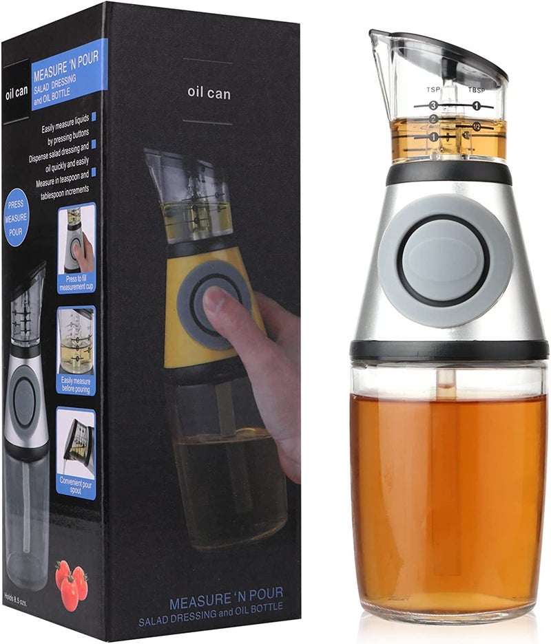 Delidge Glass Olive Oil Vinegar Dispenser Clear Glass Oil Bottle Measuring Oil Pourer for Kitchen Cooking BBQ/Kitchen Oil Bottle 250ml Oil Spray Bottle Cooking - Image 1