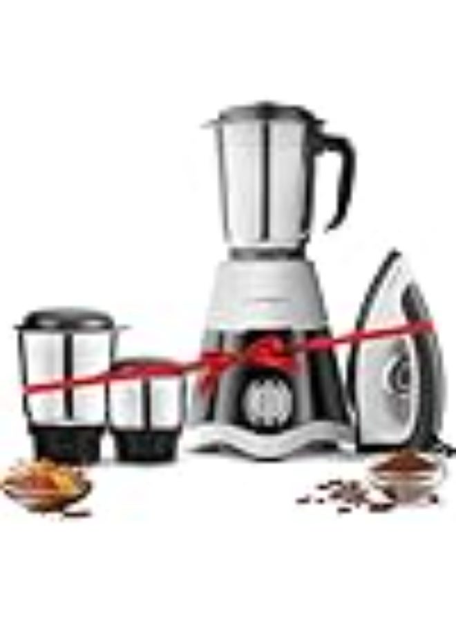 لونج واي Longway Super Dlx Mixer Grinder with Kwid 1100W Dry Iron | Up to 700 Watt Powerful Motor | 3 Jars for Grinding, Mixing, Juicing | 2 Year Warranty (Black & Gray, Combo Offer) - Image 1