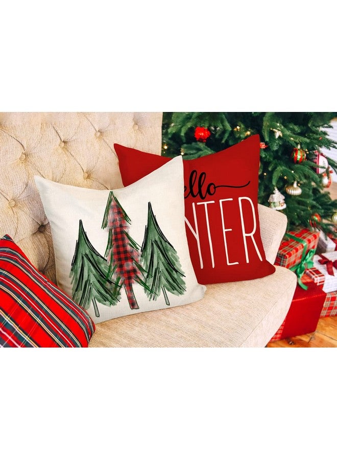 4TH Emotion Red Christmas Pillow Covers 18x18 Set of 4 Farmhouse Decorations Merry Tree Truck Hello Winter Holiday Decor Throw Cushion Case for Home Couch S22C34 - Image 3